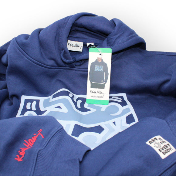 NEW XXL Keith Haring Art UNTITLED 1987 DANCE Hoodie Navy 80s PopArt - Picture 6 of 14